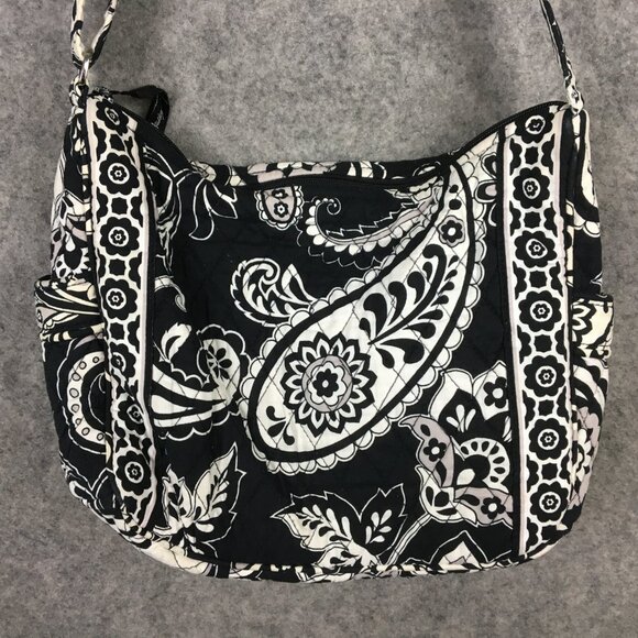 Vera Bradley Tote Over Shoulder Back Hobo Handbag Black White Paisley Quilted - Picture 9 of 15